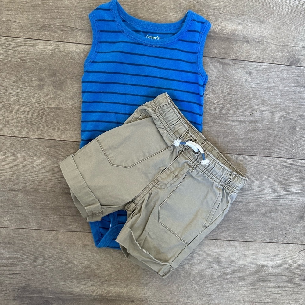 12 Months Boy Outfit Cat Jack Shorts Carter’s Striped Sleeveless Shirt baby boy